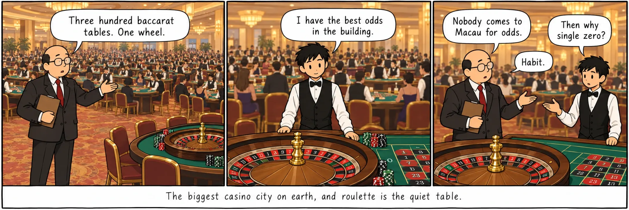 La plus grande ville de casinos de la planète, et la roulette y est la table silencieuse.